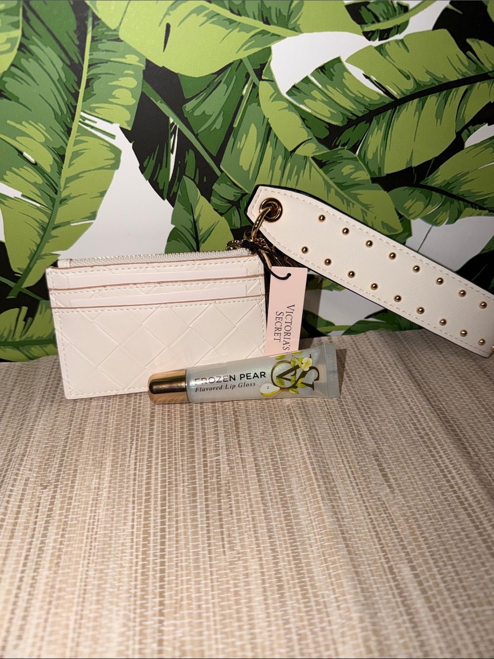 Victoria's Secret Ivory Quilted Card Holder with Studded Strap